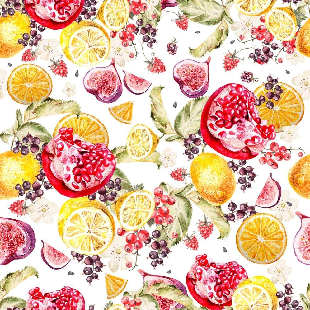 European Lemon Citrus Fruits Berries Pattern, Polyester Woven Printed Fabric, Multi, 70 inch Round, Seats 4 to 6 People, Tablecloths
