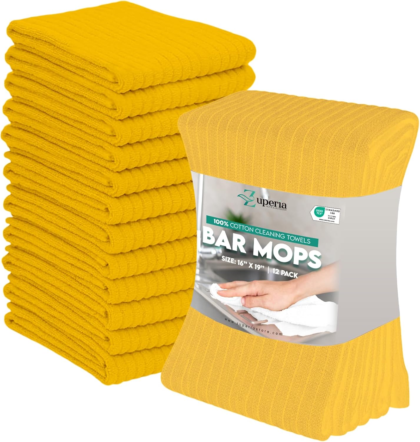 Bar Mop Kitchen Towels - Pack of 12 (16" x19”) Ring Spun Cotton - Dish Cloths for Superb Cleaning and Less Lint - Highly Absorbent Dish Towels for Everyday use (Yellow)
