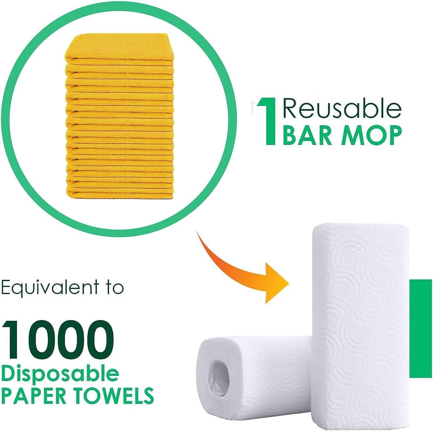 Bar Mop Kitchen Towels - Pack of 12 (16" x19”) Ring Spun Cotton - Dish Cloths for Superb Cleaning and Less Lint - Highly Absorbent Dish Towels for Everyday use (Yellow)