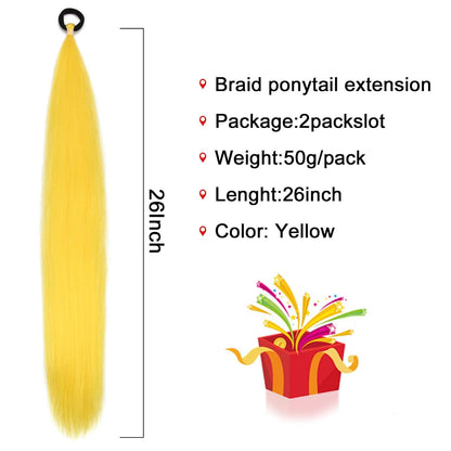 Braid Ponytail Extension Elastic Tie Long PonytailYellow, 26inch) | 26Inch 2Pack Yellow Hair Extensions Sleek Wrap Around Straight Ponytail Extension Yellow Braiding Hair