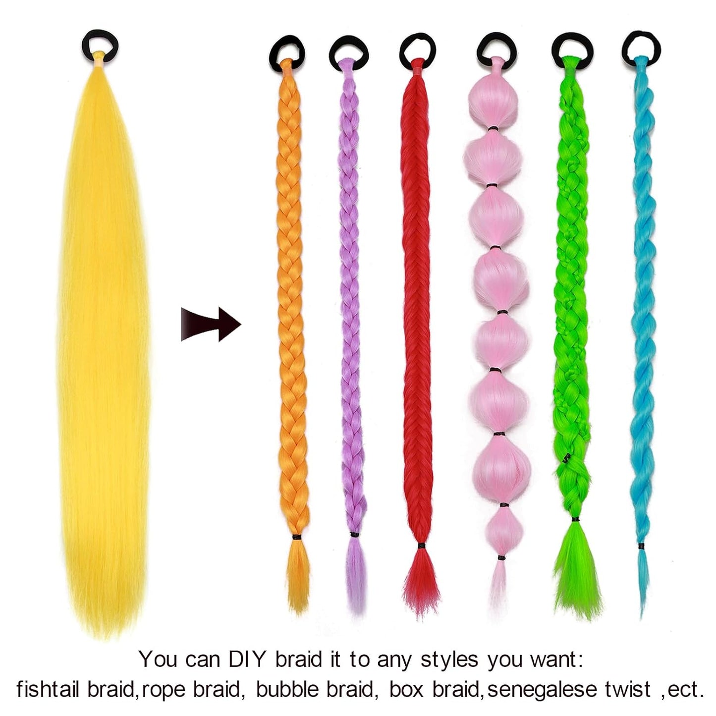 Braid Ponytail Extension Elastic Tie Long PonytailYellow, 26inch) | 26Inch 2Pack Yellow Hair Extensions Sleek Wrap Around Straight Ponytail Extension Yellow Braiding Hair