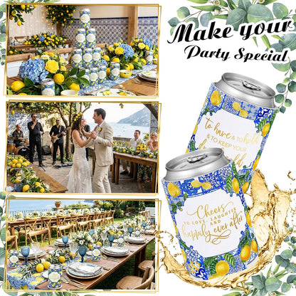 50 Pieces Capri Lemon Wedding Can Cooler Bulk Amalfi Coast Decor Engagement Party Favors for Guests Cheers to Love Laughter and Happily Ever After Rehearsal Dinner Decorations for Wedding