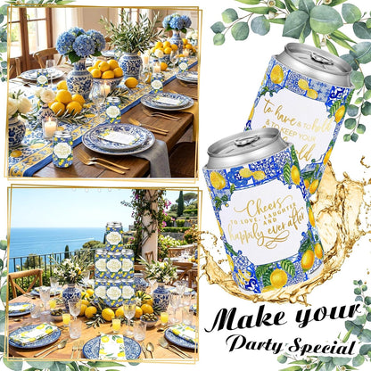 50 Pieces Capri Lemon Wedding Can Cooler Bulk Amalfi Coast Decor Engagement Party Favors for Guests Cheers to Love Laughter and Happily Ever After Rehearsal Dinner Decorations for Wedding