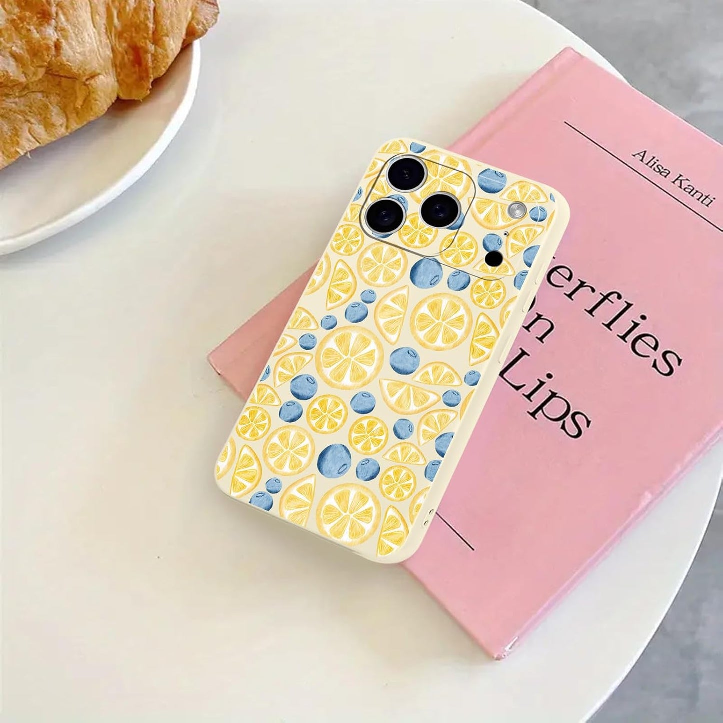 Aesthetics Summer Blueberry Lemon Phone Case for iPhone 17 Pro Max Case Fruit Pattern Shockproof Soft Protective for Women Men Phone Cover Funda for iPhone 17 Pro Max 6.9 Inch White