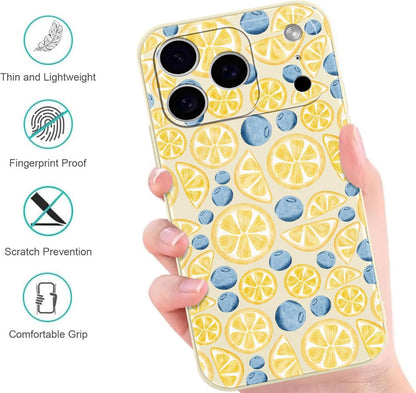 Aesthetics Summer Blueberry Lemon Phone Case for iPhone 17 Pro Max Case Fruit Pattern Shockproof Soft Protective for Women Men Phone Cover Funda for iPhone 17 Pro Max 6.9 Inch White