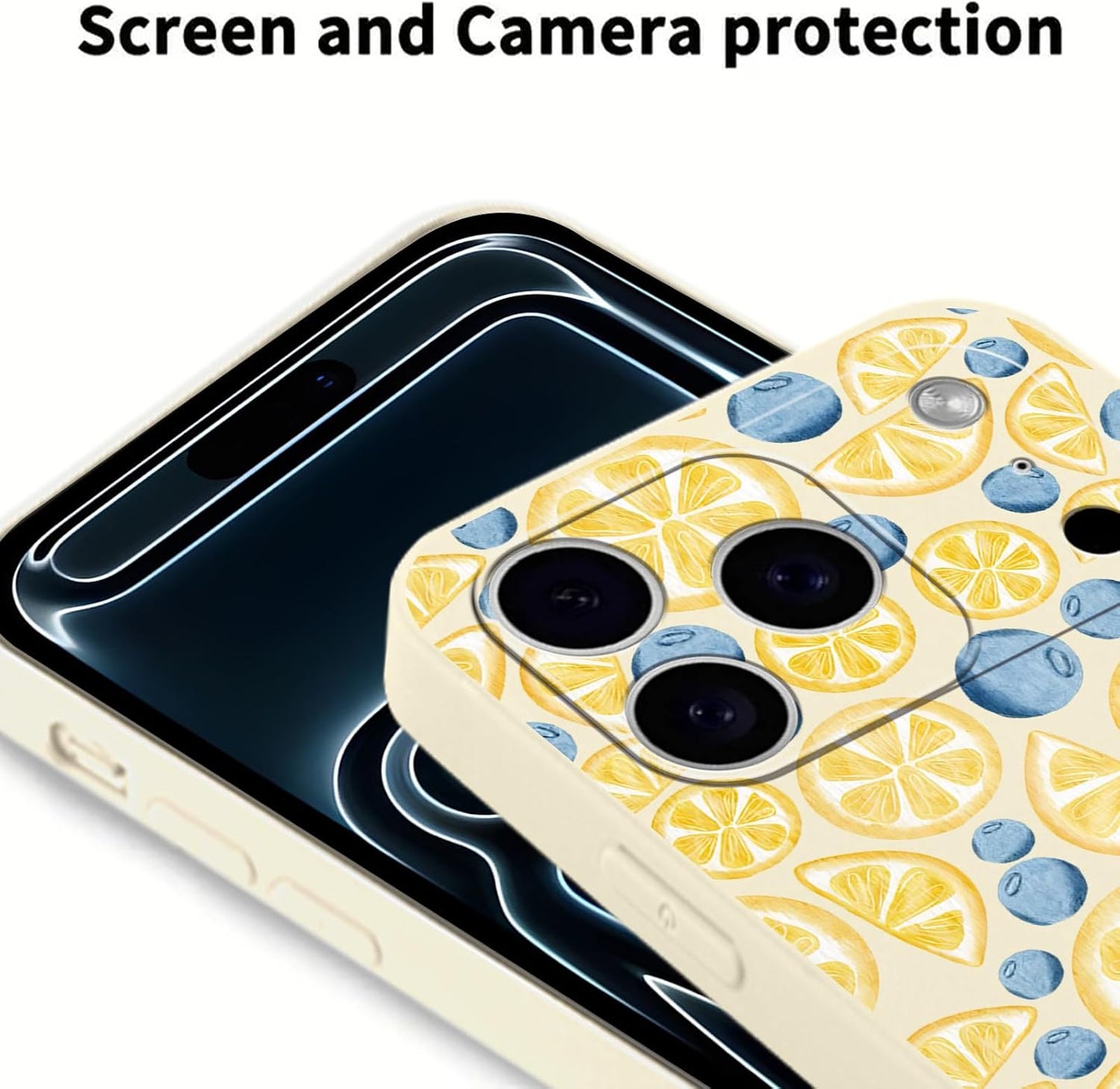 Aesthetics Summer Blueberry Lemon Phone Case for iPhone 17 Pro Max Case Fruit Pattern Shockproof Soft Protective for Women Men Phone Cover Funda for iPhone 17 Pro Max 6.9 Inch White