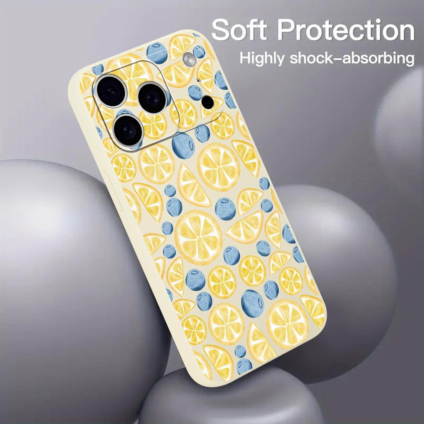 Aesthetics Summer Blueberry Lemon Phone Case for iPhone 17 Pro Max Case Fruit Pattern Shockproof Soft Protective for Women Men Phone Cover Funda for iPhone 17 Pro Max 6.9 Inch White