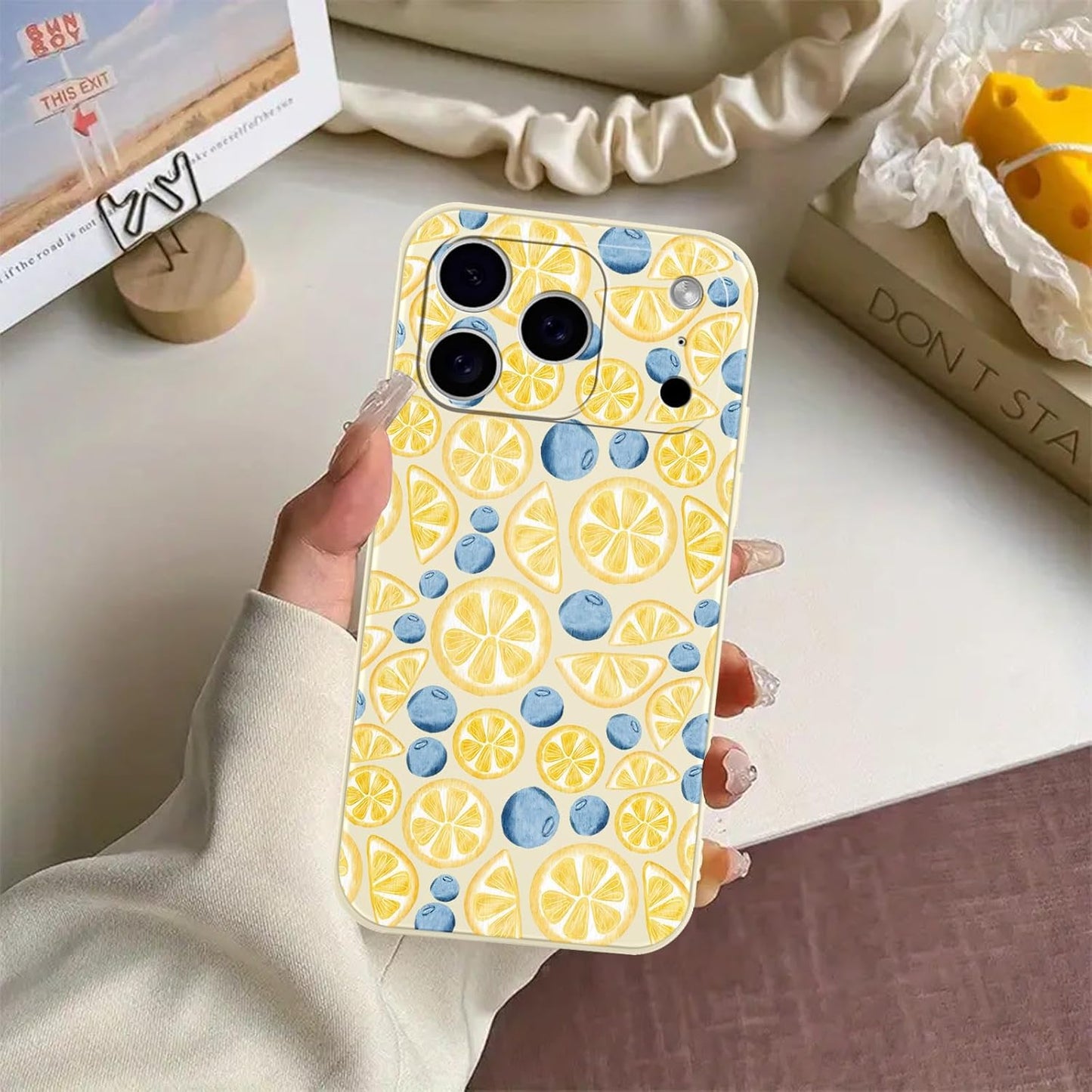 Aesthetics Summer Blueberry Lemon Phone Case for iPhone 17 Pro Max Case Fruit Pattern Shockproof Soft Protective for Women Men Phone Cover Funda for iPhone 17 Pro Max 6.9 Inch White