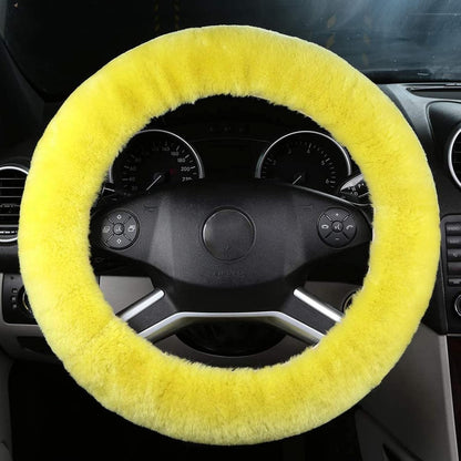Fluffy Steering Wheel Cover for Women Fuzzy Steering Wheel Cover Winter Warm Faux Wool Plush Car Wheel Cover Furry Steering Wheel Protector Universal Fit 15 Inch (Yellow)