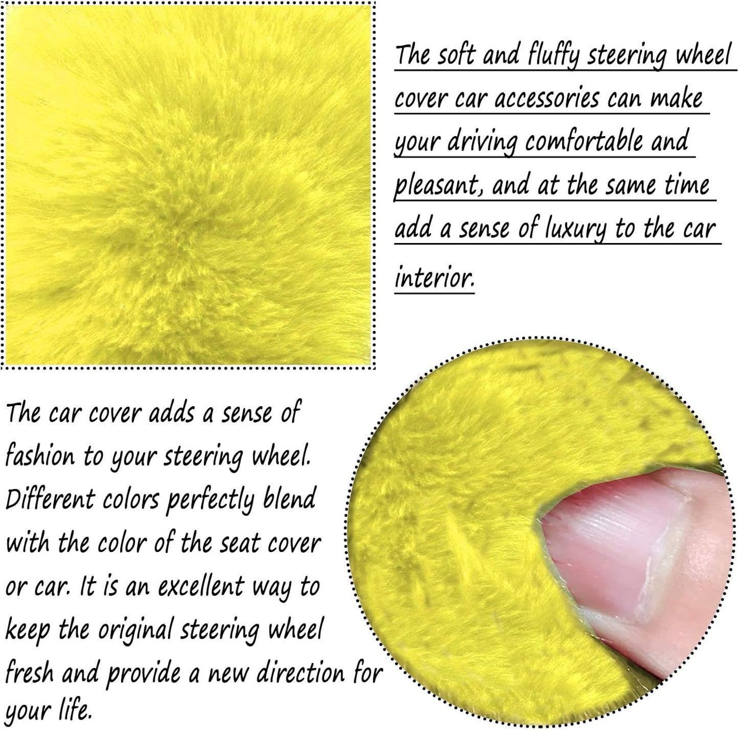 Fluffy Steering Wheel Cover for Women Fuzzy Steering Wheel Cover Winter Warm Faux Wool Plush Car Wheel Cover Furry Steering Wheel Protector Universal Fit 15 Inch (Yellow)