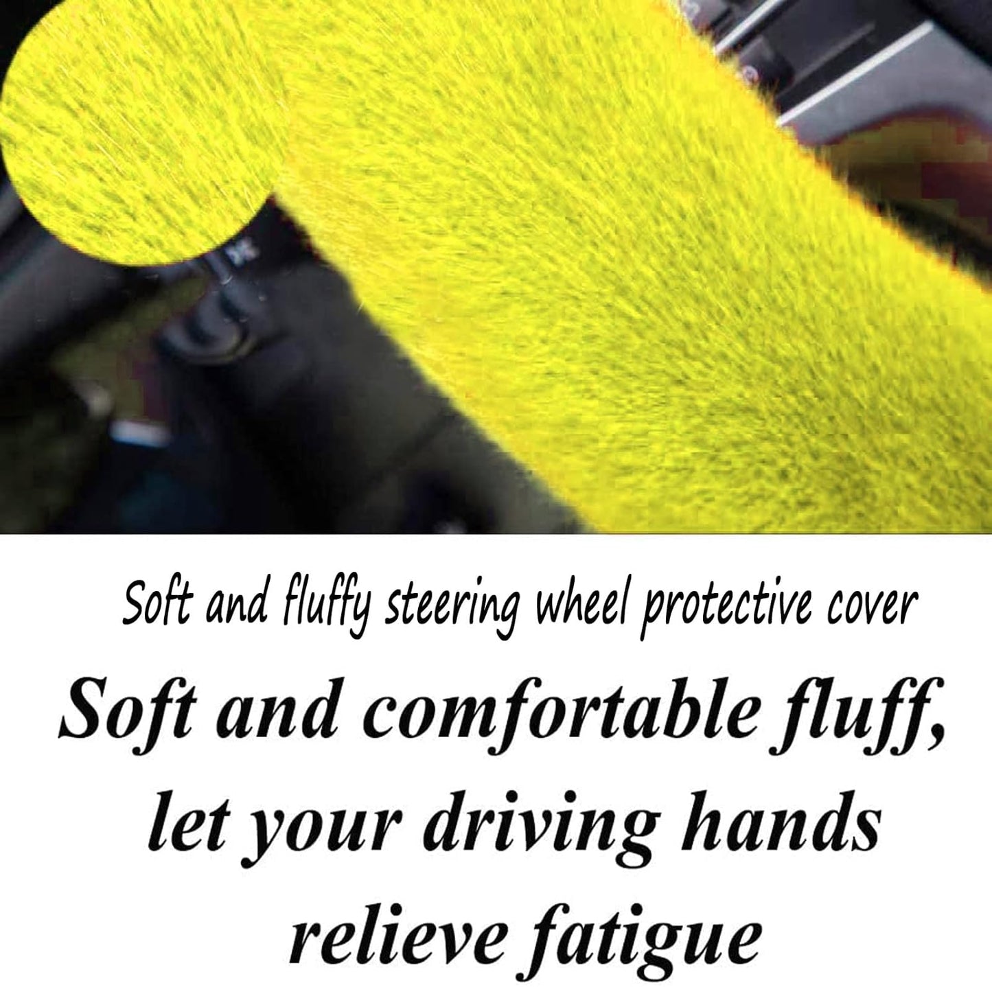 Fluffy Steering Wheel Cover for Women Fuzzy Steering Wheel Cover Winter Warm Faux Wool Plush Car Wheel Cover Furry Steering Wheel Protector Universal Fit 15 Inch (Yellow)