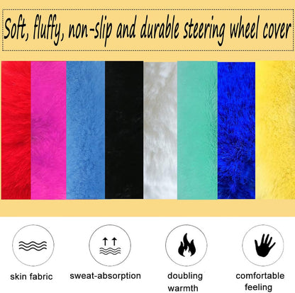 Fluffy Steering Wheel Cover for Women Fuzzy Steering Wheel Cover Winter Warm Faux Wool Plush Car Wheel Cover Furry Steering Wheel Protector Universal Fit 15 Inch (Yellow)