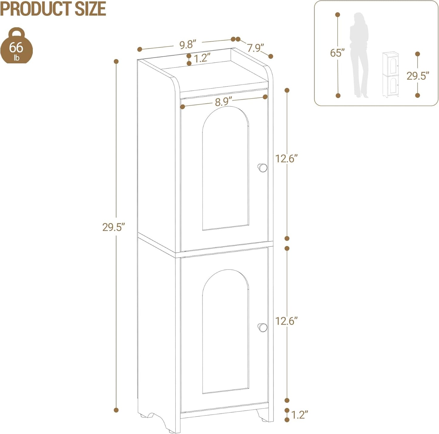 Bathroom Storage Cabinet, Small Corner Floor Cabinet with 2 Doors and Adjustable Shelf, Narrow Toilet Paper Cabinets, Bathroom Organizer for Small Spaces, 7.9" D x 9.8" W x 29.5" H Yellow