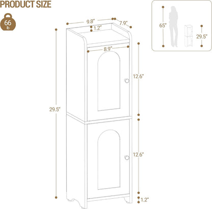 Bathroom Storage Cabinet, Small Corner Floor Cabinet with 2 Doors and Adjustable Shelf, Narrow Toilet Paper Cabinets, Bathroom Organizer for Small Spaces, 7.9" D x 9.8" W x 29.5" H Yellow