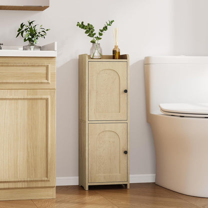 Bathroom Storage Cabinet, Small Corner Floor Cabinet with 2 Doors and Adjustable Shelf, Narrow Toilet Paper Cabinets, Bathroom Organizer for Small Spaces, 7.9" D x 9.8" W x 29.5" H Yellow