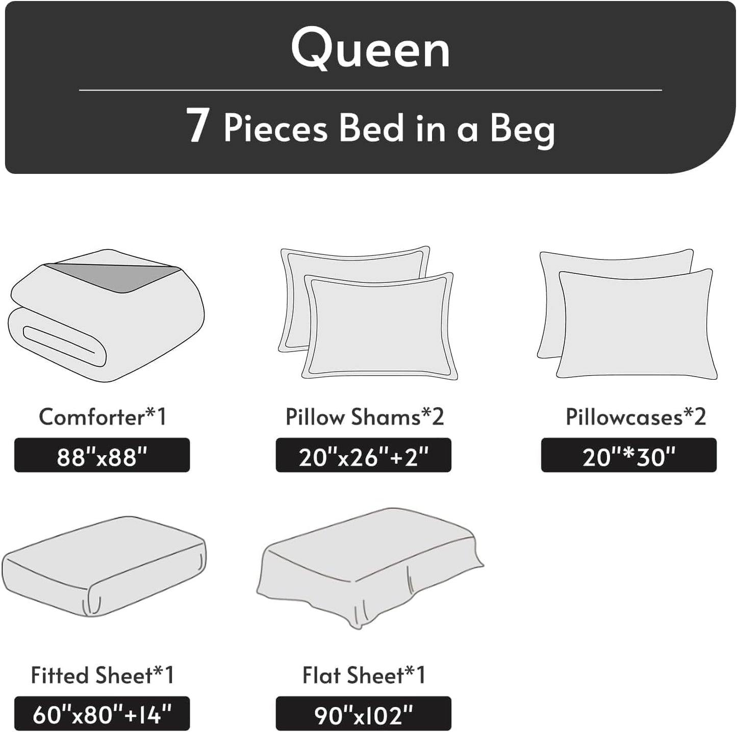 Lemon Blossom Bed in a Bag Queen 7 Pieces, Queen Comforter Set Reversible Botanical Flowers Design, Ultra Soft & Breathable Bedding Sets with Comforter, Sheets, Pillowcases & Shams