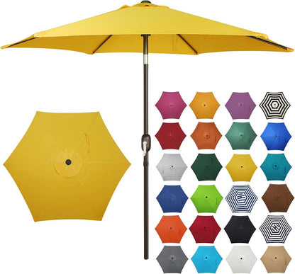7.5 ft Patio Umbrella, Yard Umbrella, Outdoor Market Umbrella with Push Button Tilt Crank, Yellow
