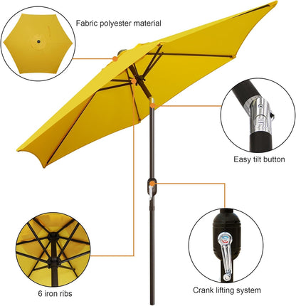 7.5 ft Patio Umbrella, Yard Umbrella, Outdoor Market Umbrella with Push Button Tilt Crank, Yellow