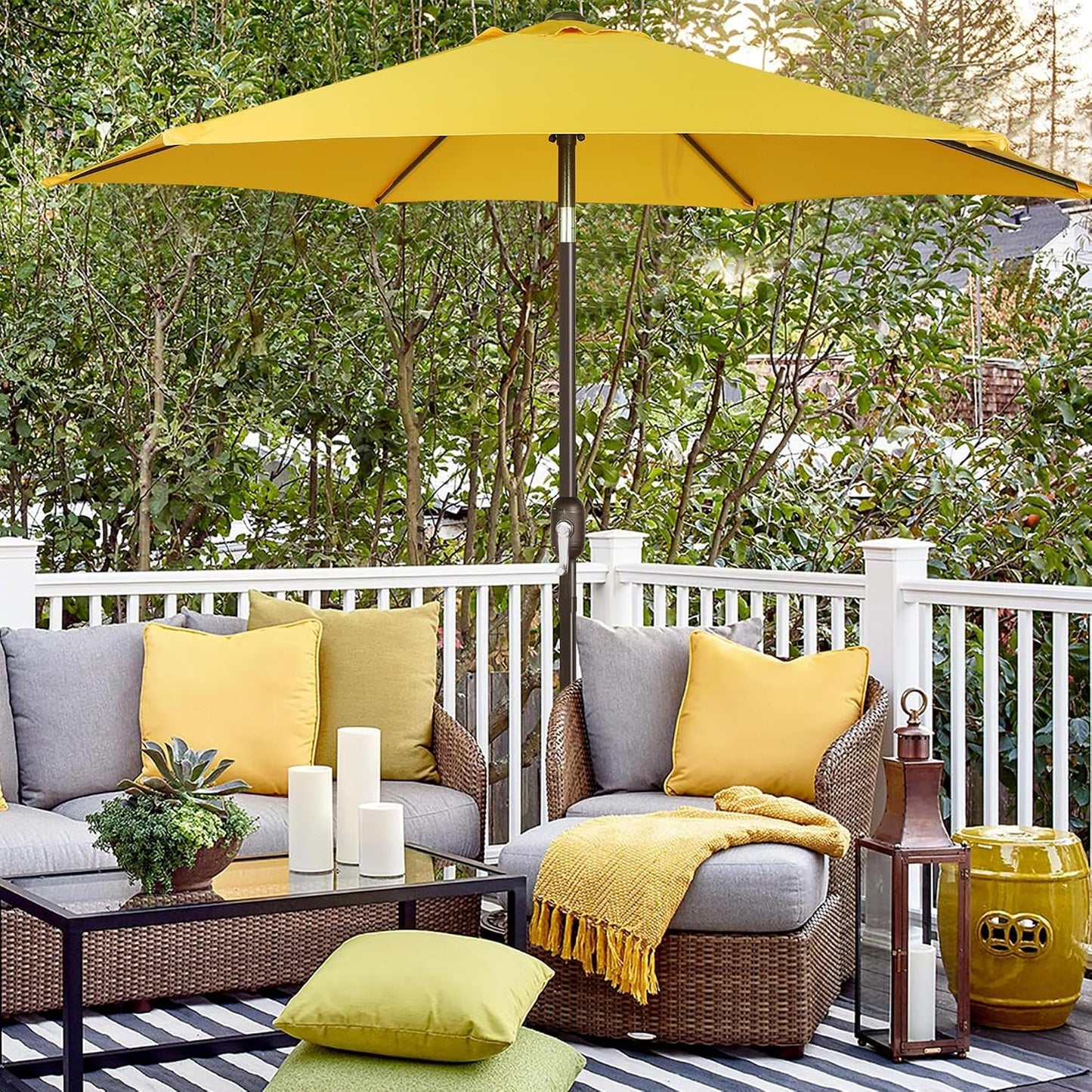 7.5 ft Patio Umbrella, Yard Umbrella, Outdoor Market Umbrella with Push Button Tilt Crank, Yellow