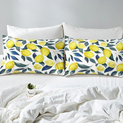Lemon Bed Sheets Set 16" Deep Pocket for Kids Boys Girls Tropical Fruit Fitted Sheet Queen Size Botanical Lemon Pattern Bedding Set Yellow Green Blue Bedroom Decor Breathable Soft