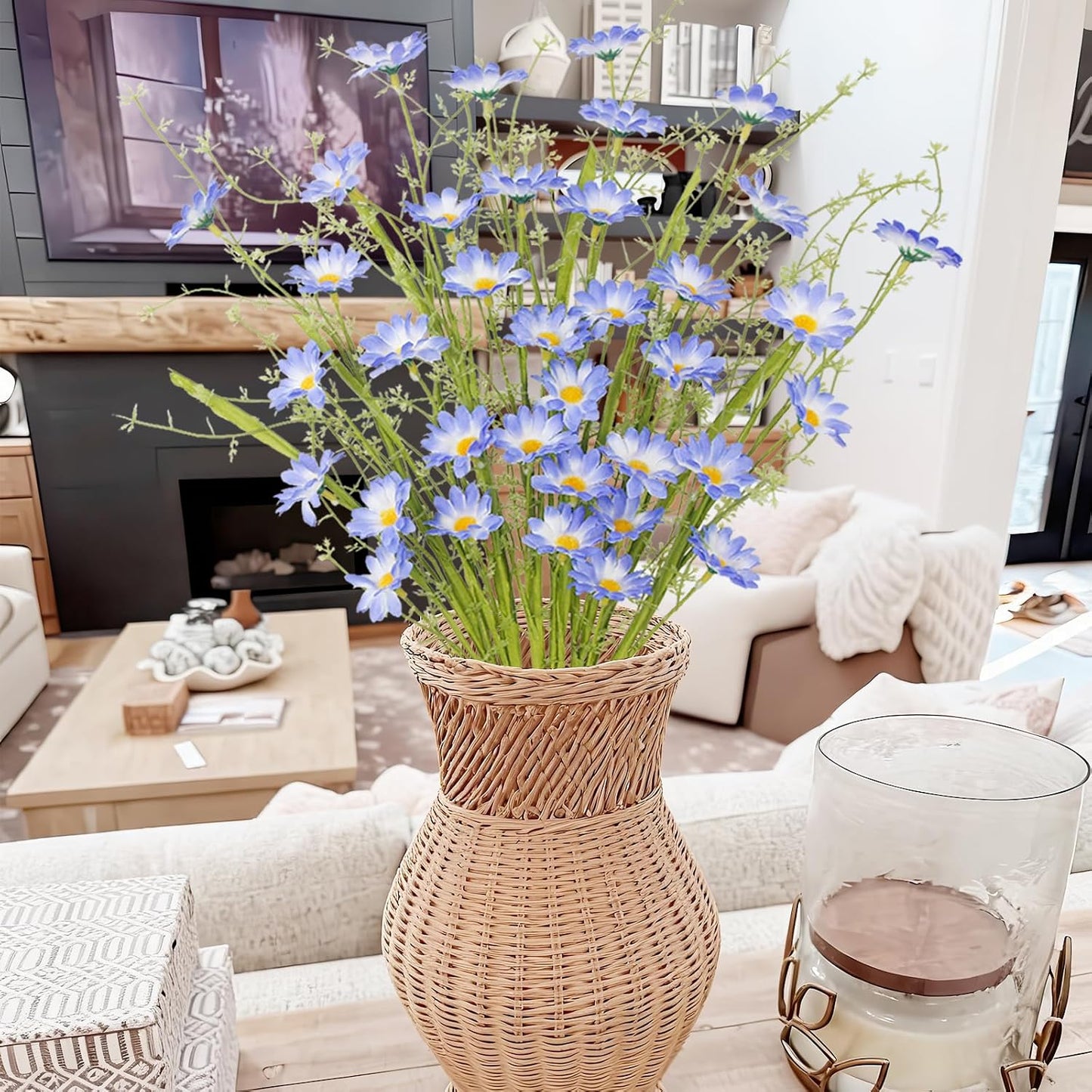 6Pcs Artificial Daisy Flowers Yellow Faux Daisies Flowers Summer Spring Fall Fake Wildflowers with Stems 24" Silk Floral Arrangement for Vase Home Table Garden Wedding Party Outdoor Decoration