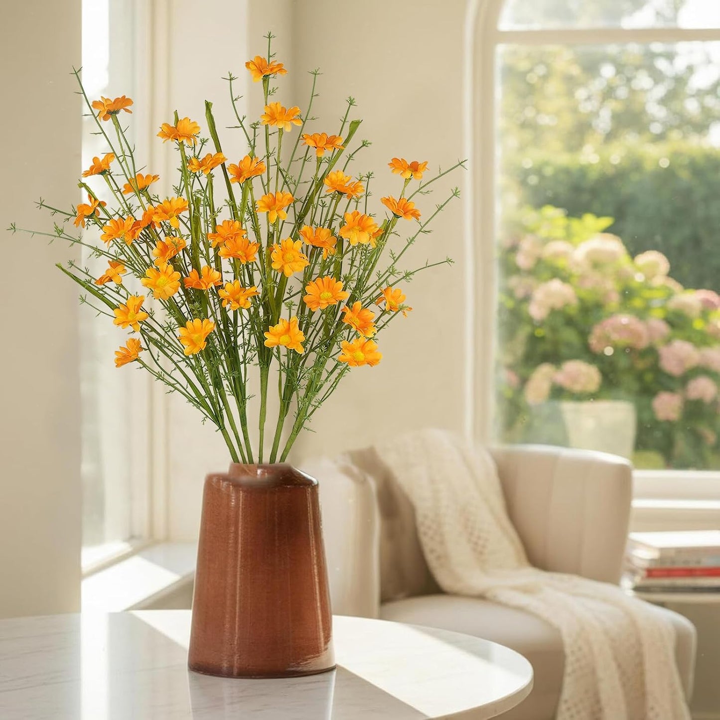 6Pcs Artificial Daisy Flowers Yellow Faux Daisies Flowers Summer Spring Fall Fake Wildflowers with Stems 24" Silk Floral Arrangement for Vase Home Table Garden Wedding Party Outdoor Decoration