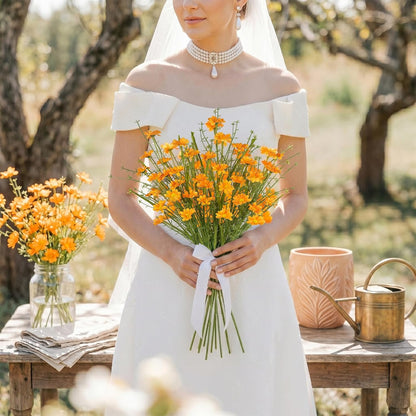 6Pcs Artificial Daisy Flowers Yellow Faux Daisies Flowers Summer Spring Fall Fake Wildflowers with Stems 24" Silk Floral Arrangement for Vase Home Table Garden Wedding Party Outdoor Decoration