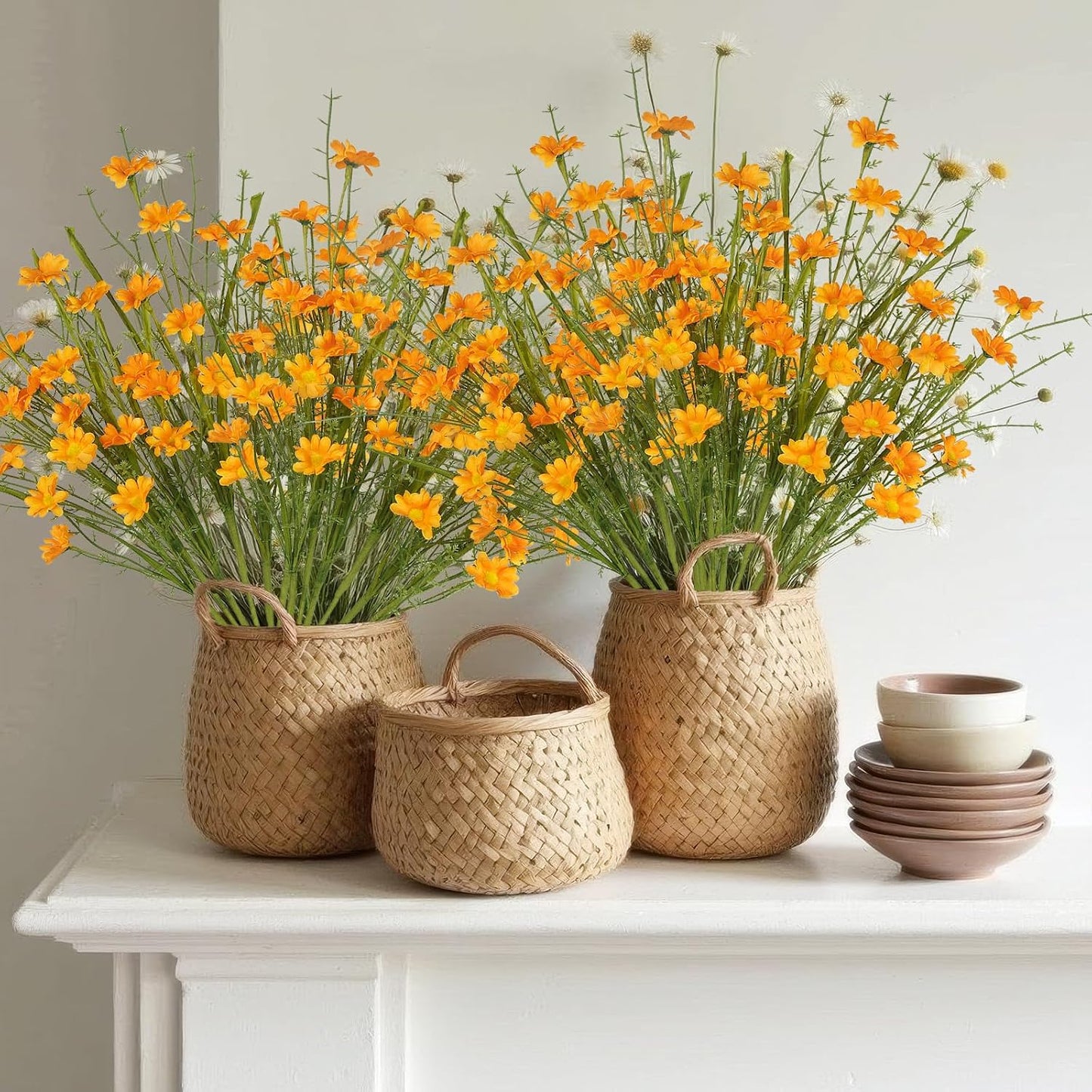 6Pcs Artificial Daisy Flowers Yellow Faux Daisies Flowers Summer Spring Fall Fake Wildflowers with Stems 24" Silk Floral Arrangement for Vase Home Table Garden Wedding Party Outdoor Decoration