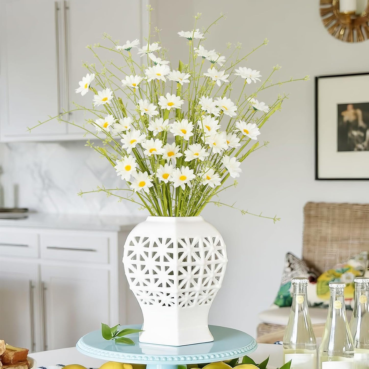 6Pcs Artificial Daisy Flowers Yellow Faux Daisies Flowers Summer Spring Fall Fake Wildflowers with Stems 24" Silk Floral Arrangement for Vase Home Table Garden Wedding Party Outdoor Decoration