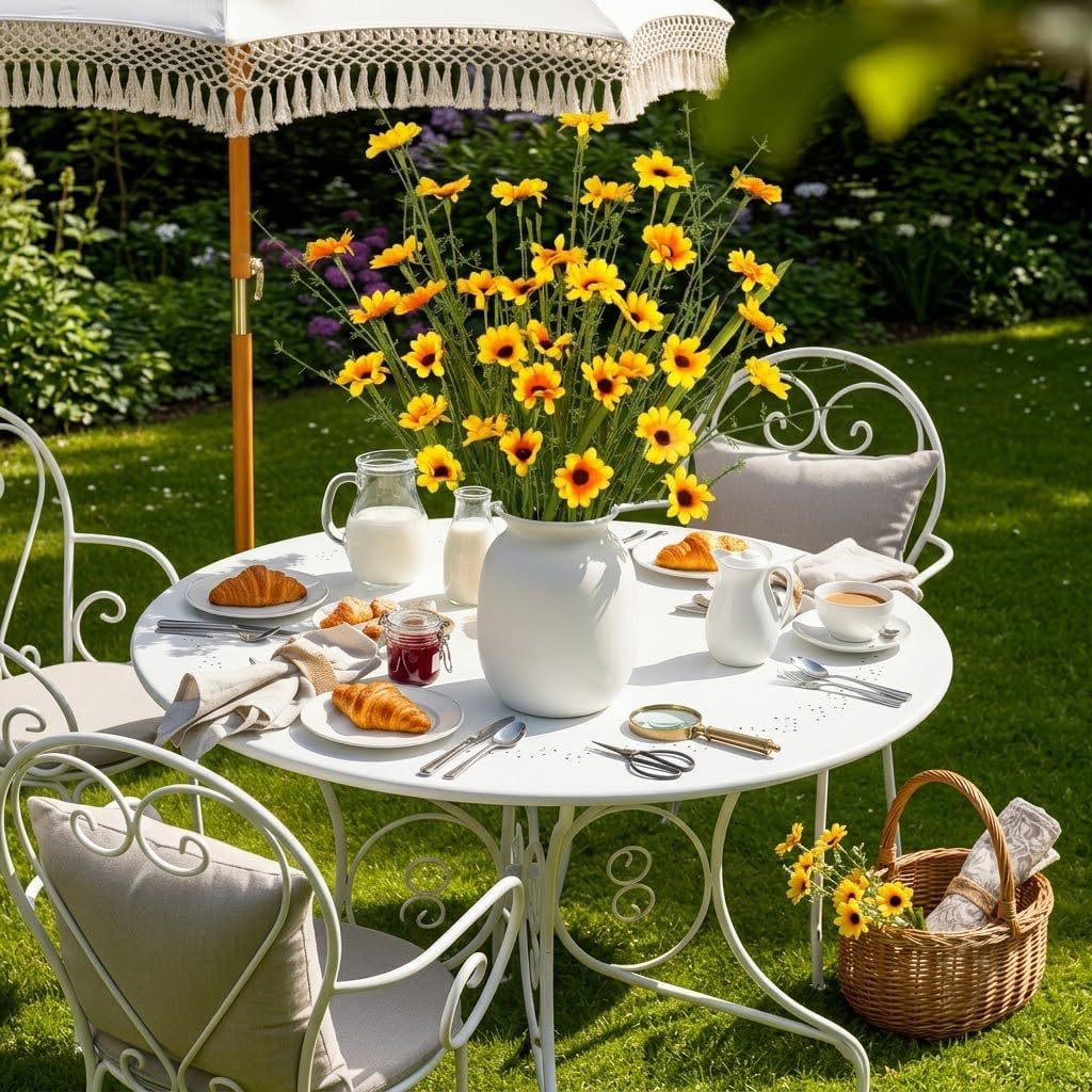 6Pcs Artificial Daisy Flowers Yellow Faux Daisies Flowers Summer Spring Fall Fake Wildflowers with Stems 24" Silk Floral Arrangement for Vase Home Table Garden Wedding Party Outdoor Decoration