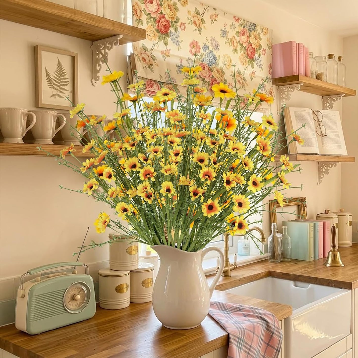6Pcs Artificial Daisy Flowers Yellow Faux Daisies Flowers Summer Spring Fall Fake Wildflowers with Stems 24" Silk Floral Arrangement for Vase Home Table Garden Wedding Party Outdoor Decoration