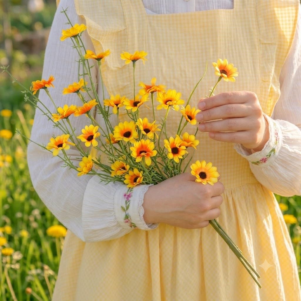 6Pcs Artificial Daisy Flowers Yellow Faux Daisies Flowers Summer Spring Fall Fake Wildflowers with Stems 24" Silk Floral Arrangement for Vase Home Table Garden Wedding Party Outdoor Decoration