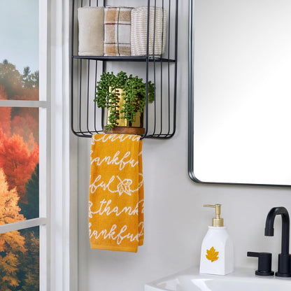 SKL Home Autumn/Fall Thankful Script 100% Cotton Jacquard 2pc Hand Towel Set, Soft & Absorbent, Decorative for Bath/Kitchen/Bar & Gift, Yellow