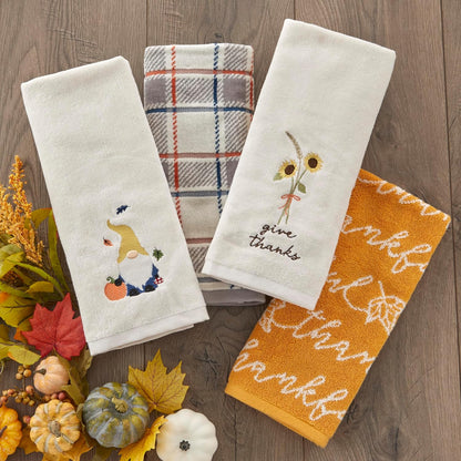 SKL Home Autumn/Fall Thankful Script 100% Cotton Jacquard 2pc Hand Towel Set, Soft & Absorbent, Decorative for Bath/Kitchen/Bar & Gift, Yellow