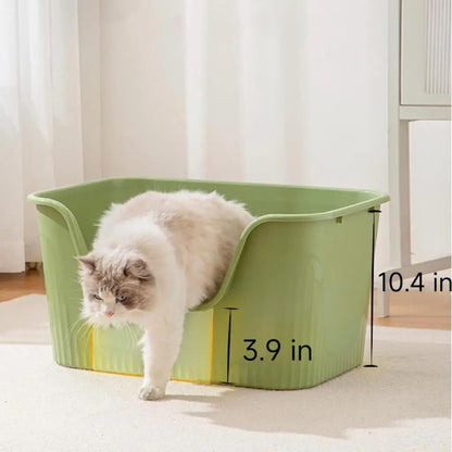 SpaceTime Large Cat Litter Box with High Sides,Cat Boxes for Indoor Cats,Cat Litter Pan for Kitty,Litter Box with Low Entry,Easy to Clean,Anti-Splashing (Green)