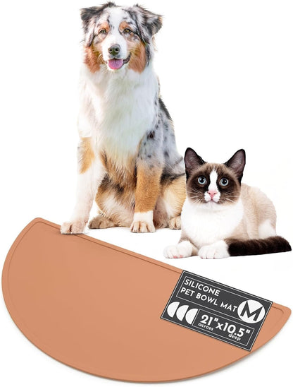 Waterproof Silicone Dog Food Mat – Medium Size Non-Slip Pet Bowl Mat, Raised Edge Design, Easy-to-Clean Pet Food Placemat for Dog & Cat Bowls, 21" Across x 10.5" Deep - Terracotta