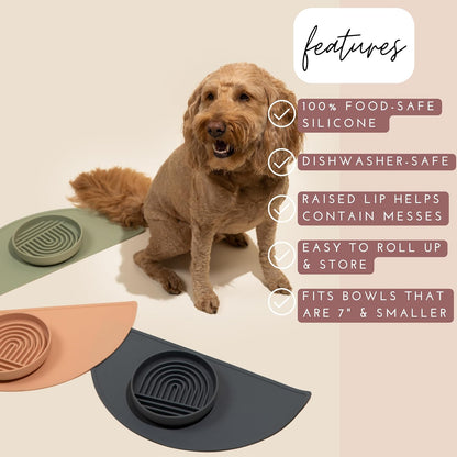 Waterproof Silicone Dog Food Mat – Medium Size Non-Slip Pet Bowl Mat, Raised Edge Design, Easy-to-Clean Pet Food Placemat for Dog & Cat Bowls, 21" Across x 10.5" Deep - Terracotta