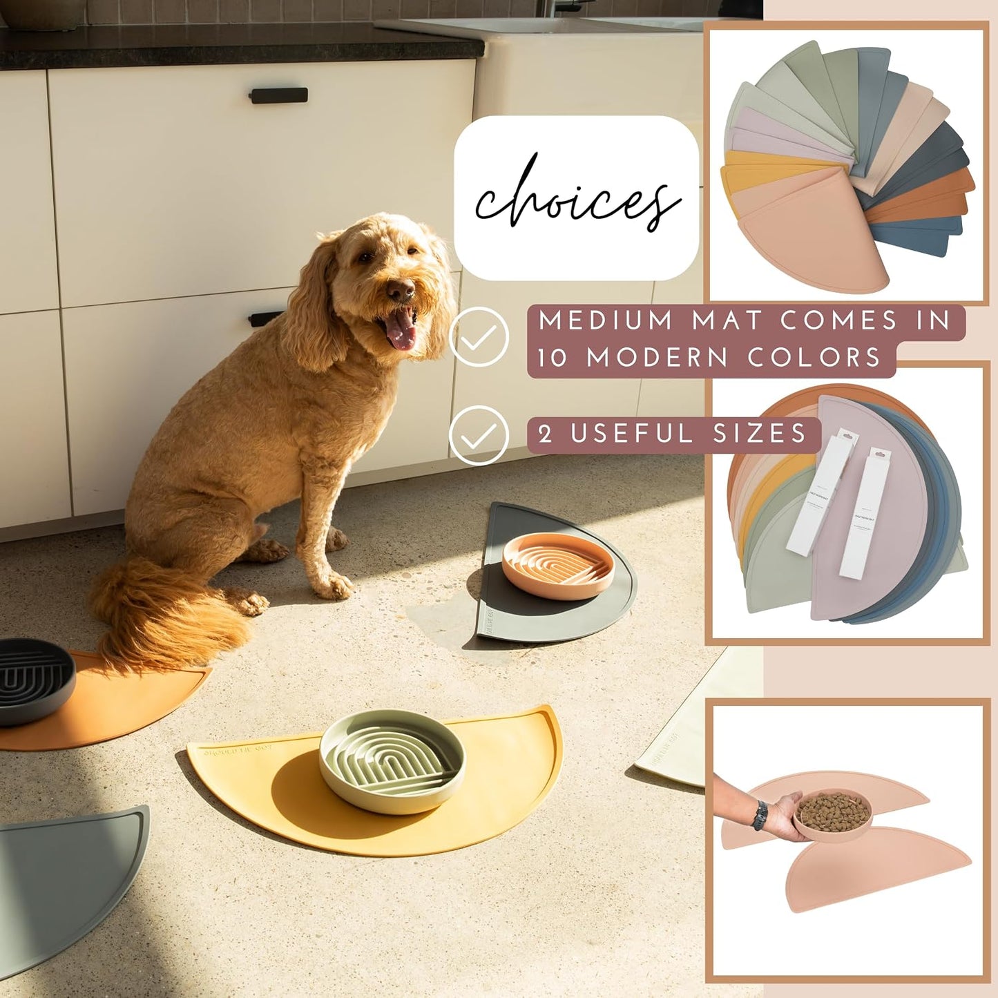 Waterproof Silicone Dog Food Mat – Medium Size Non-Slip Pet Bowl Mat, Raised Edge Design, Easy-to-Clean Pet Food Placemat for Dog & Cat Bowls, 21" Across x 10.5" Deep - Terracotta