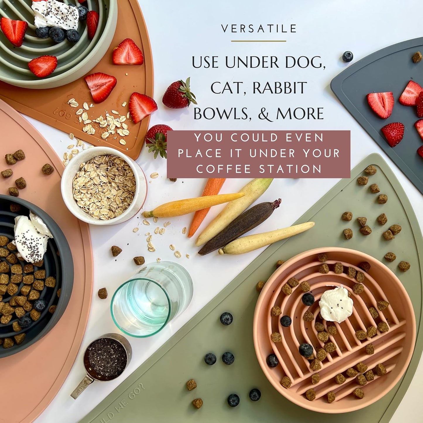 Waterproof Silicone Dog Food Mat – Medium Size Non-Slip Pet Bowl Mat, Raised Edge Design, Easy-to-Clean Pet Food Placemat for Dog & Cat Bowls, 21" Across x 10.5" Deep - Terracotta