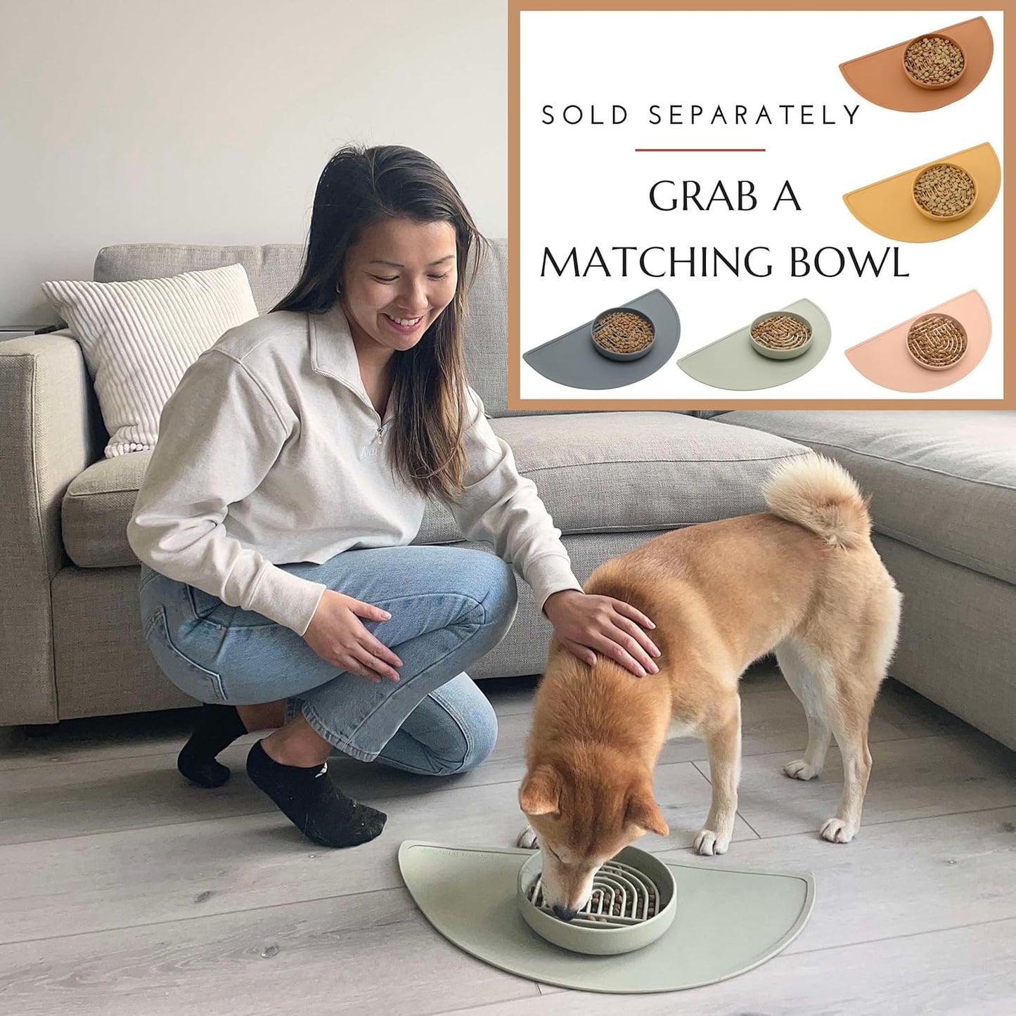 Waterproof Silicone Dog Food Mat – Medium Size Non-Slip Pet Bowl Mat, Raised Edge Design, Easy-to-Clean Pet Food Placemat for Dog & Cat Bowls, 21" Across x 10.5" Deep - Terracotta
