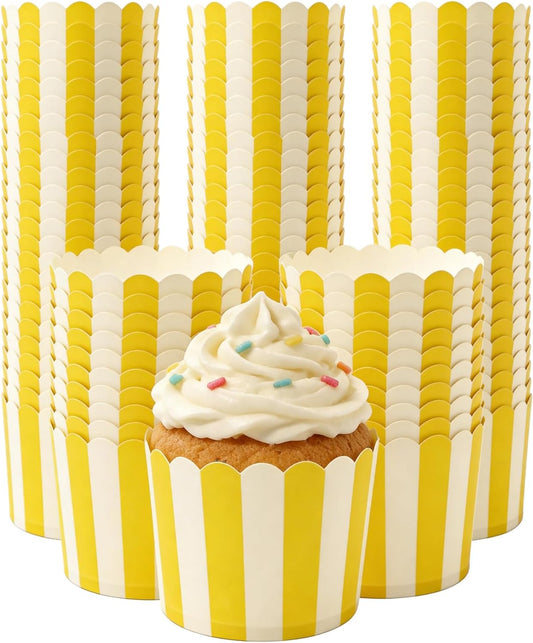 100 PCS Yellow and White Striped Cupcake Liners, 6oz Lemon Striped Cupcake Liners for Baby Shower, Summer Lemon Party, Birthday Party