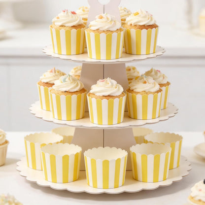 100 PCS Yellow and White Striped Cupcake Liners, 6oz Lemon Striped Cupcake Liners for Baby Shower, Summer Lemon Party, Birthday Party