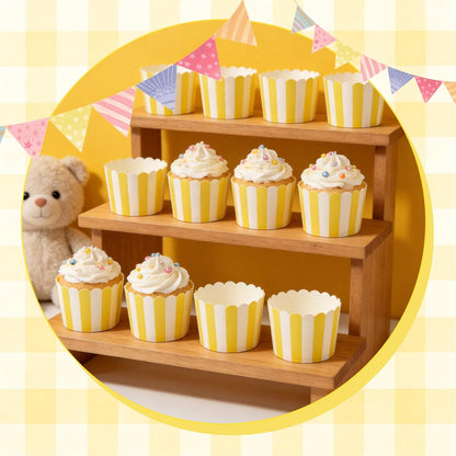 100 PCS Yellow and White Striped Cupcake Liners, 6oz Lemon Striped Cupcake Liners for Baby Shower, Summer Lemon Party, Birthday Party