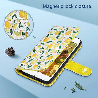 for iPhone SE 3(2022)/SE(2020)/8/7 Wallet Case Card Holder, Lemon Zest | Premium PU Leather Flip Case with Kickstand Card Slots,RFID Blocking,Wrist Strap, Durable Shockproof Cover 4.7 Inch