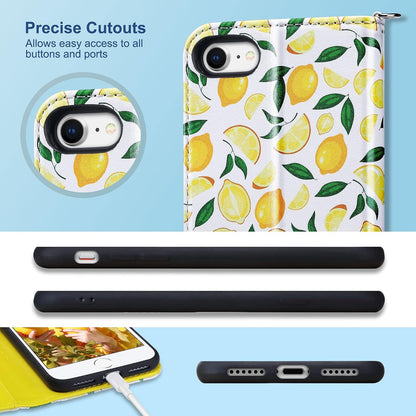 for iPhone SE 3(2022)/SE(2020)/8/7 Wallet Case Card Holder, Lemon Zest | Premium PU Leather Flip Case with Kickstand Card Slots,RFID Blocking,Wrist Strap, Durable Shockproof Cover 4.7 Inch