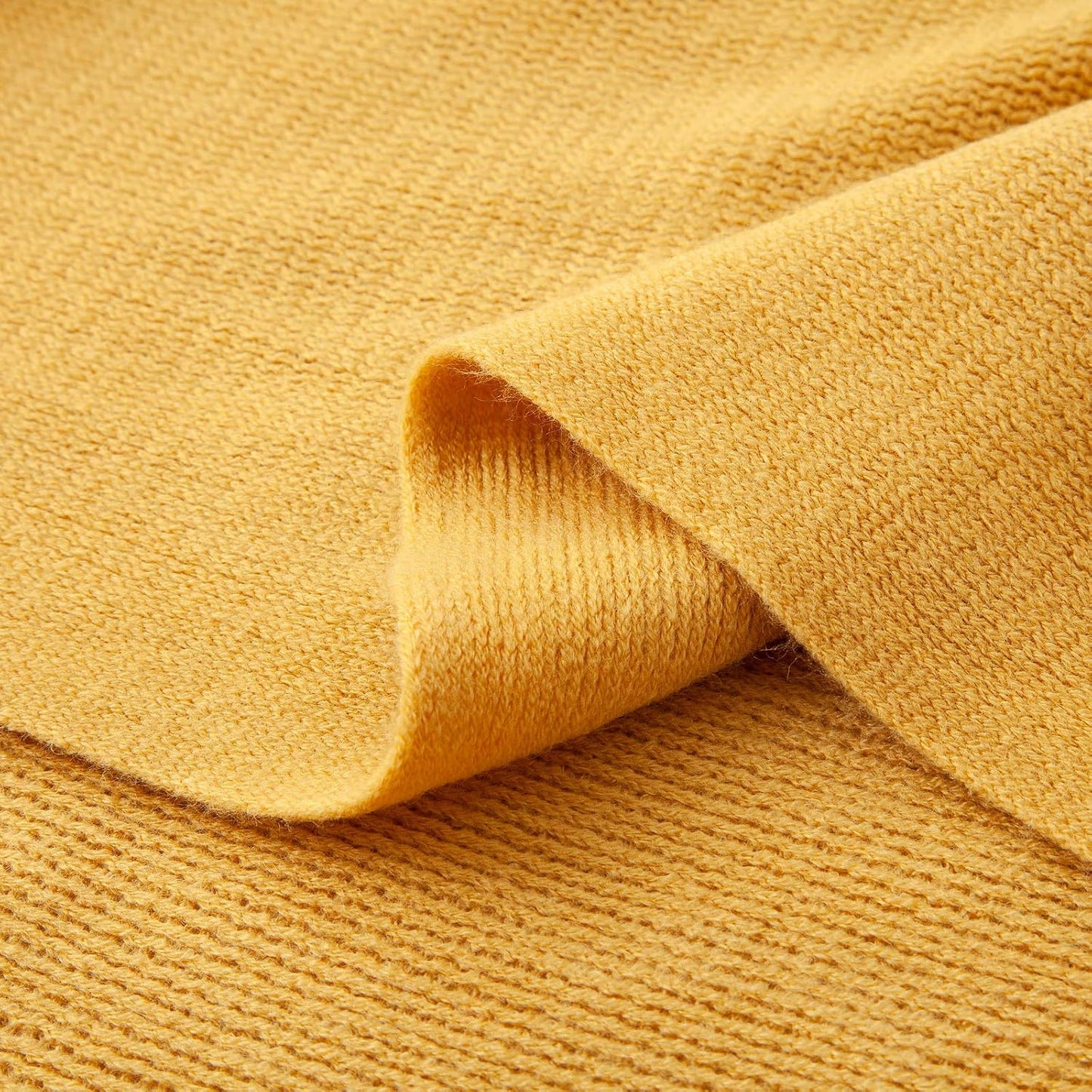 Vonty Mustard Yellow Knitted Blanket with Tassels Fringe 50" x 60", Super Soft Knit Throw Blanket, Farmhouse Decorative Lightweight Blanket for Couch, Sofa, Bed