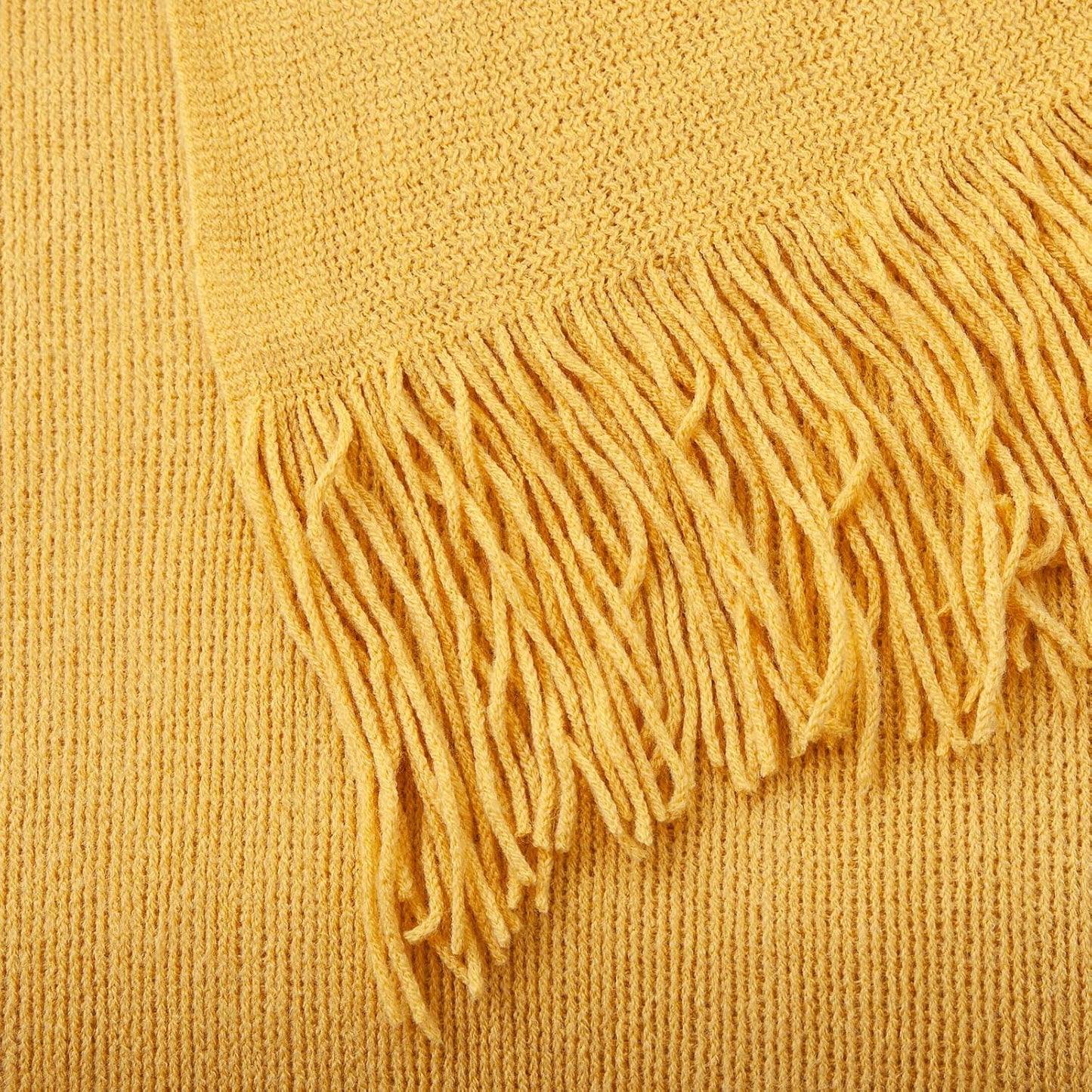 Vonty Mustard Yellow Knitted Blanket with Tassels Fringe 50" x 60", Super Soft Knit Throw Blanket, Farmhouse Decorative Lightweight Blanket for Couch, Sofa, Bed