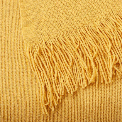 Vonty Mustard Yellow Knitted Blanket with Tassels Fringe 50" x 60", Super Soft Knit Throw Blanket, Farmhouse Decorative Lightweight Blanket for Couch, Sofa, Bed