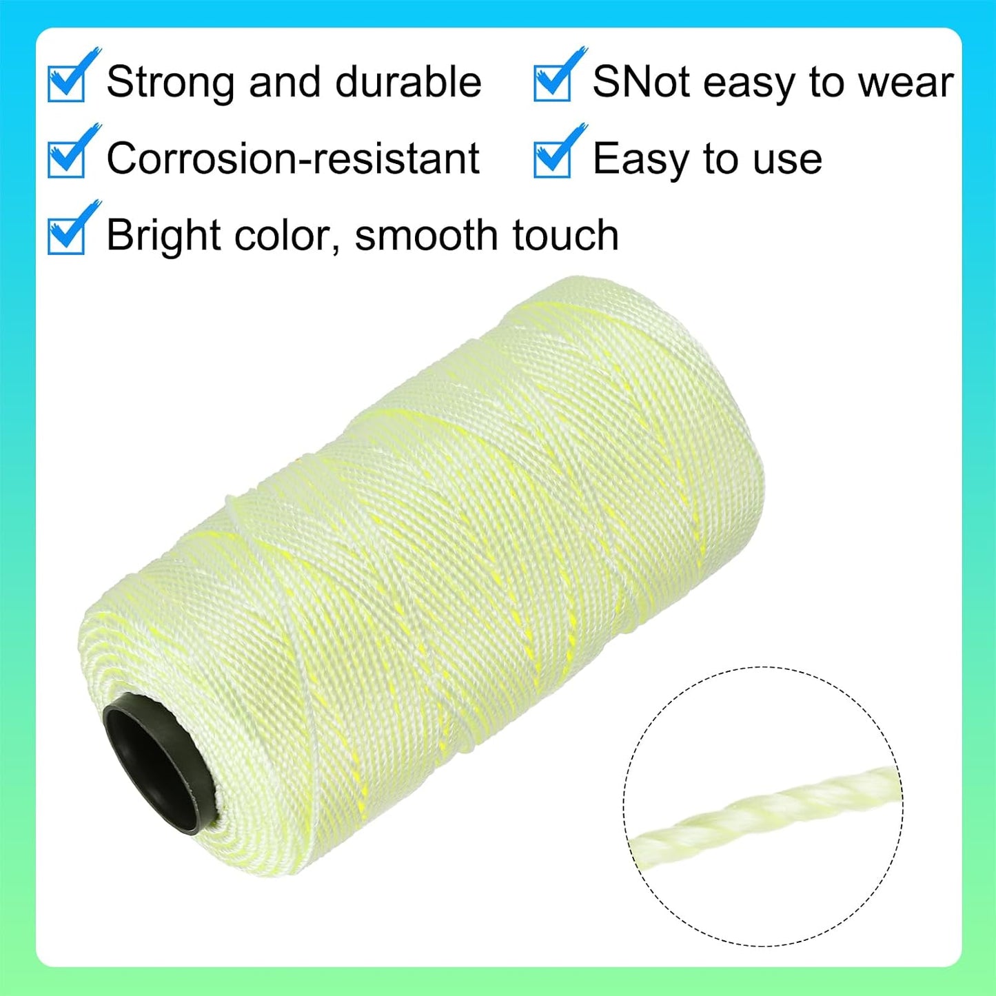 Nylon String 3 Strands Twisted Mason Line 1.5mm x 218 Yards Nylon Twine String for DIY Projects, Home Improvement, Gardening, Gift Wrapping, Christmas Party Supplies, Light Yellow