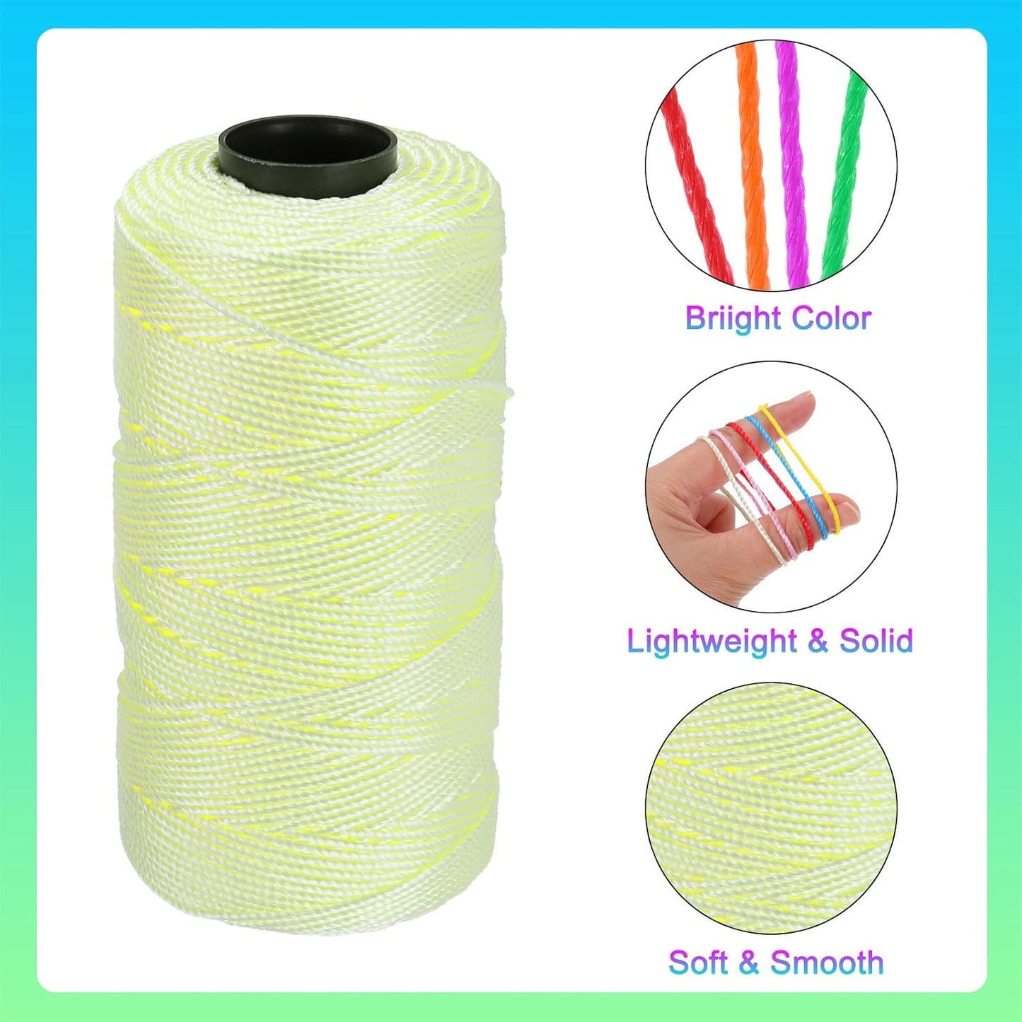 Nylon String 3 Strands Twisted Mason Line 1.5mm x 218 Yards Nylon Twine String for DIY Projects, Home Improvement, Gardening, Gift Wrapping, Christmas Party Supplies, Light Yellow